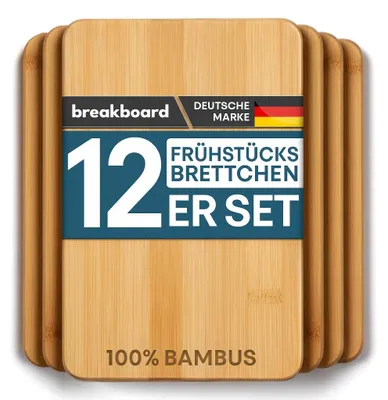 Produktbild von Frühstücksbretter, 12-teiliges Set – 22 x 14 x 0,8 cm – antibakterielle Holzbretter – Snackbretter – Schneidebretter aus Holz