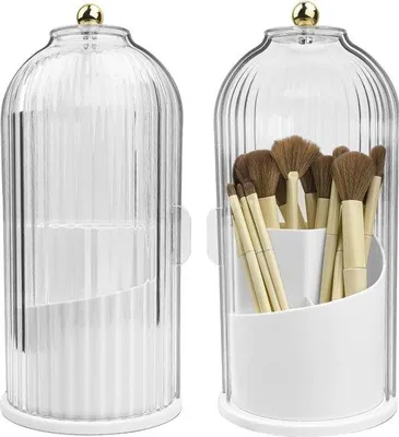 Image de Organiseur de maquillage rotatif avec fermeture à glissière - Organiseur de cosmétiques pour table