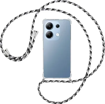 Produktbild von Handykette Backcover-Schutzhülle mit Band (Metall silberfarben) für Xiaomi Poco M6 Pro (6.67'') - schwarz/grau/weiß