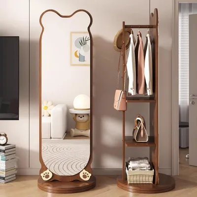 Produktbild von Ganzkörperspiegel Bären Standspiegel Ankleidespiegel Standspiegel Schlafzimmer Spiegel Standspiegel mit Kleiderständer 175cm /ZSXXJ7/