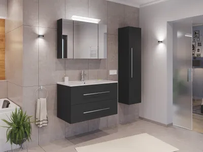 Produktbild von Badmöbel Set Firenze 90 3tlg. Spiegelschrank & Hochschrank grafit : Grafit