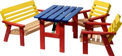 Produktbild von dobar Kindersitzgarnitur mit Kindertisch, Kindersitzbank und 2x Kinderstuhl, mehrfarbig