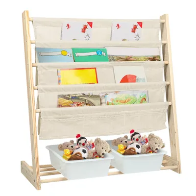 Image de Étagère pour livres pour enfants, 5 niveaux, en bois de pin, design moderne pour chambre d'enfant