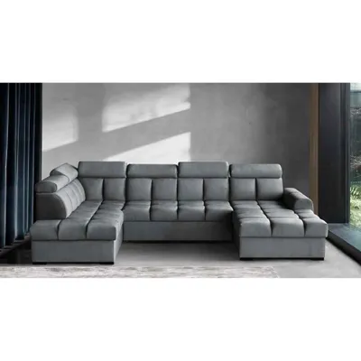 Produktbild von Ecksofa Gomez U-Form links mit Schlaffunktion und 2x Bettkasten, Polsterecke in Veloursstoff Hellgrau