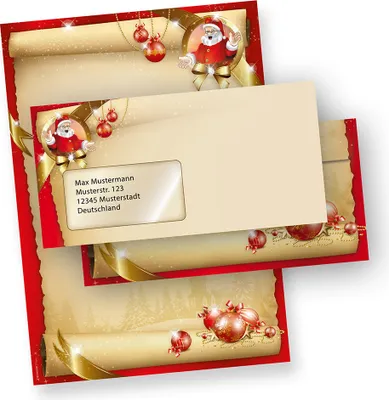 Produktbild von Briefpapier Weihnachten Set Santa Claus (250 Sets mit Fenster) DIN A4 Weihnachtsbriefpapier mit Umschläge