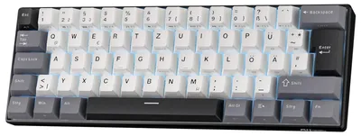 Obrázek produktu pro Mechanická klávesnice, 60% velikost, kompaktní, rozložení QWERTZ – Bluetooth, kabelové připojení, 3 možnosti připojení