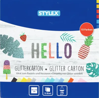 Produktbild von Glitzerkarton 15x15cm 15 Blatt kopfgeleimt