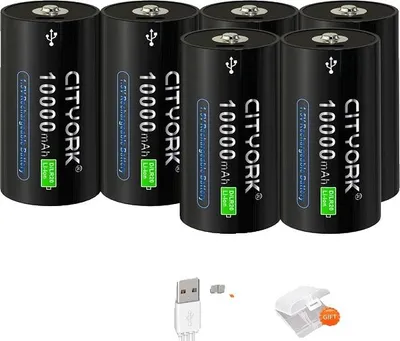 Immagine prodotto di Batteria ricaricabile formato D, ricarica USB, ioni di litio, 6 batterie con USB