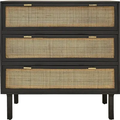 Produktbild von Kommode Mangoholz schwarzes Rohrgeflecht 90 cm modern