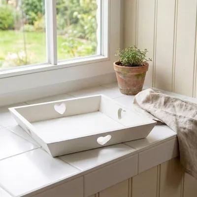 Produktbild von Tablett mit Herzen, Serviertablett Landhausstil, Frühstückstablett