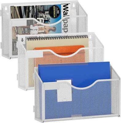 Produktbild von Metallischer Wandmagazinhalter für A4 Dokumente, weiß, 3-teilig