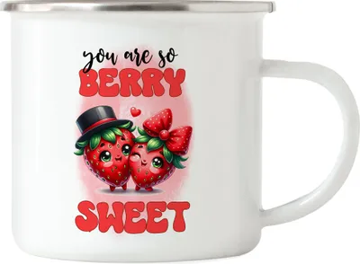 Produktbild von You Are So Berry Sweet Erdbeeren Paar Liebe Spruch Emaille Tasse