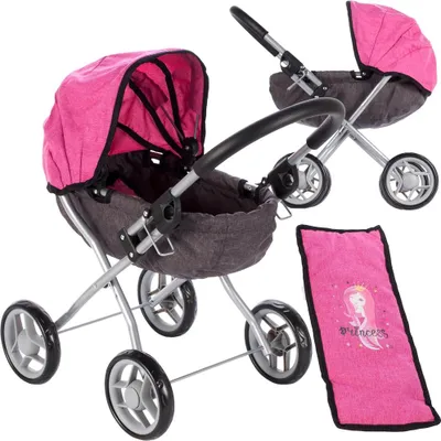 Produktbild von Malplay Puppenwagen Little Princess Kinderwagen Spielzeug für Puppen ab 1 2 3 Jahre Rosa mit Prinzessin Motiv