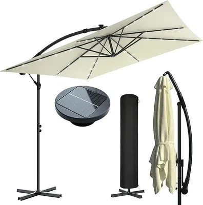 Obrázek produktu pro Slunečník, kryt 250 cm, velký hliníkový slunečník s klikou, zahradní slunečník s UV ochranou, otočný o 360°, naklápěcí, sklopný, voděodolný, větruodolný, slunečník s klikou a stojanem, vhodný pro zahradu a terasu
