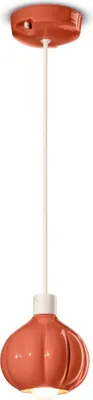 Produktbild von Hängeleuchte Metall Keramik Ø 13 cm H: max. 134 cm Orange E14 rund Retro Keramikleuchte