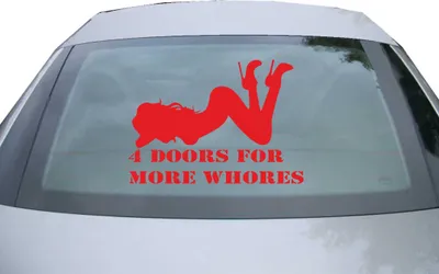 Produktbild von Indigos UG - Aufkleber Heckscheibe & Motorklappe DE6462 - rot - 600x428 mm - 4 doors for more whores - Auto Scheiben Fenster Heckklappe Tuning Racing JDM - Die cut