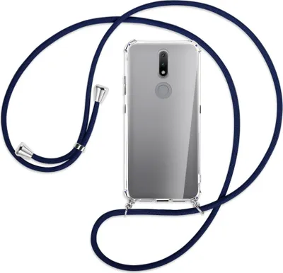 Produktbild von Handykette Backcover-Schutzhülle mit Band (Metall silberfarben) für Nokia 2.4 - dunkelblau