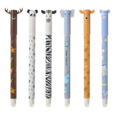 Produktbild von 6 Stück Radierbarer Kugelschreiber 0,5 mm Schwarz Cartoon Gelstifte Radierbar mit Tiermotive