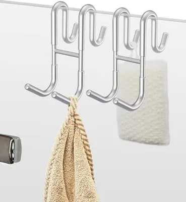 Produktbild von NACETURE Doppelter Duschtürhaken - Duschhaken über der Tür, Handtuchhaken für rahmenloses Glas, Badezimmer-Haken für Duschabzieher, Bademantel, Organisieren (2 Stück)