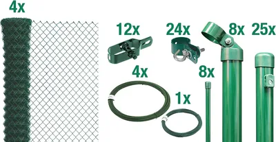 Produktbild von Alberts Maschendrahtzaun, Höhe 80 cm, Länge 60 m, Zaun-Komplettset zum Einbetonieren, grün,  Maschenweite 60 x 60 mm