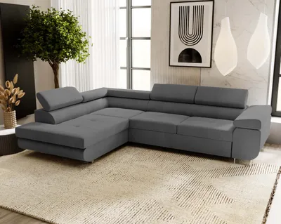 Produktbild von Ecksofa VENUS L, L-Form, Linke Seite, Eckcouch, Sofa, Bettsofa mit Schlaffunktion, Bettkasten, Wohnzimmersofa, Grau