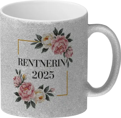 Produktbild von Rentnerin 2025 Blumen Glitzer-Kaffeebecher für den Ruhestand