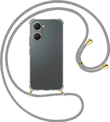 Produktbild von Handykette Backcover-Schutzhülle mit Band (Metall goldfarben) für vivo Y03 4G - weiß/grau kariert