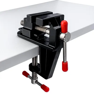 Imagen del producto de Morsa de banco mini, giratoria 360°, universal, compacta, para uso en bancos de trabajo