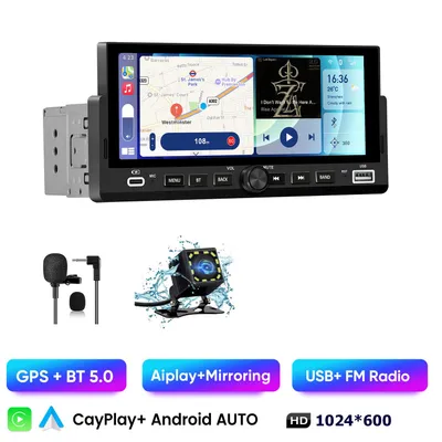 Immagine prodotto di Autoradio Hexinex con touchscreen da 6,86 pollici. Supporta CarPlay, Android Auto, Bluetooth e assistente di parcheggio.