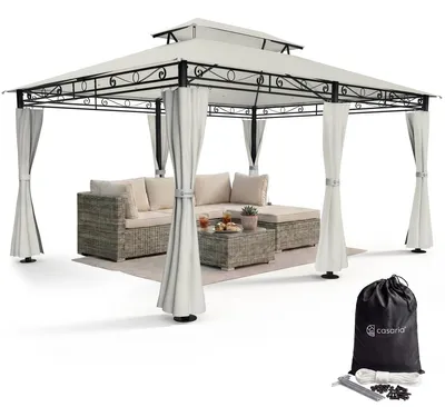 Produktbild von CASARIA® Pavillon Topas 3x4m Metall Wasserabweisend UV-Schutz 50+ mit Seitenteile Stabil Gartenpavillon Luxus Modern Creme