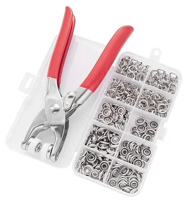 Image de Ensemble de boutons-pression métalliques avec pince - 100 pièces pour travaux de couture et projets de bricolage - 9,5 mm - Argent