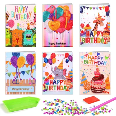 Immagine prodotto di Set di 6 biglietti di auguri per compleanno con tecnica del diamante, kit fai-da-te 5D