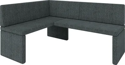 A dark gray corner bench against a white background.