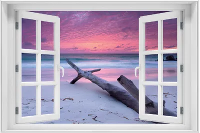 Produktbild von Wallario Wandbild mit Fenster-Illusion: Abendhimmel bei Sonnenuntergang, Größe: 61 x 91,5 cm, Poster mit weißem Aluminiumrahmen
