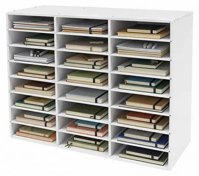 Obrázek produktu pro Regál na dokumenty – organizér na 24 svazků – PVC a filc – nosnost 60 kg – 73,7 × 30,2 × 59,6 cm – bílý