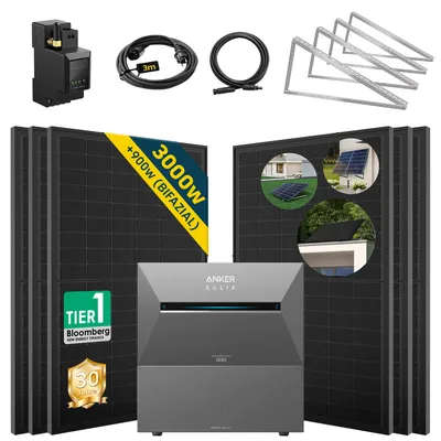 Produktbild von ALLDREI Balkonkraftwerke mit Speicher Anker Solix Solarbank 3 E2700 Pro & BP2700*1,Komplettset mit 6x500W Bifazialer Solarpanel & Smarten Zähler