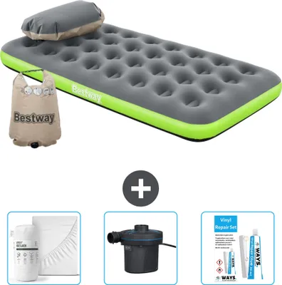 Obrázok produktu pre Bestway nafukovací matrac - pre 1 osobu - 99 x 188 x 22 cm - sivý/zelený - vrátane príslušenstva