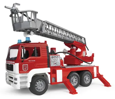 Produktbild von bruder 02771 - Man TGA Feuerwehr mit Drehleiter, Wasserpumpe & Light & Sound Modul - 1:16 Einsatzfahrzeug, Feuerwehrauto, Notruf, Löschfahrzeug, Spielzeug