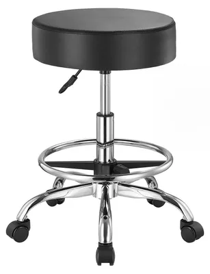 Productafbeelding van Verrijdbare stoel met voetsteun en wielen, draagvermogen 204 kg, ronde wielen, verstelbare hoogte, dikke Polyurethanleer bekleding, draaistoel voor salon, spa