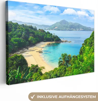 Produktbild von OneMillionCanvasses® - Leinwandbilder - 150x100 cm, Strand - Meer - Insel - Baum, Wandbilder Kunstdruck Wanddekoration