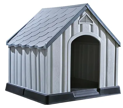 Produktbild von Hundehütte aus Kunststoff, Grau - 92x87x91 cm - Wetterbeständig - Erhöhter Boden