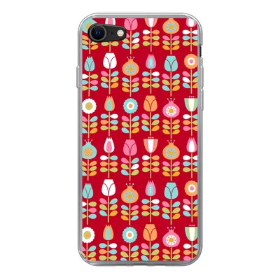 Produktbild von MuchoWow® Handyhülle Schutzhülle Hülle für iPhone SE 2022 Muster - Blumen - Retro - Rot Silikon Softcase Handy Hülle - Schutzhülle