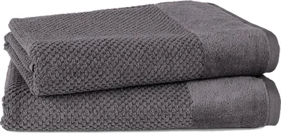 Produktbild von Pure Label 2-TLG. Badetücher Set mit Anhängeschlaufe aus 100% Baumwolle, saugstark und weich| 2 Badetücher aus Baumwolle 70x140 cm, Anthrazit - Grau
