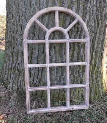 Produktbild von Sprossenfenster Dekorahmen Bilderrahmen 14 Felder halbrund Holz braun 58cm
