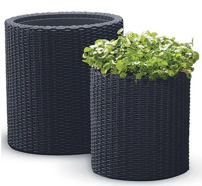 Produktbild von Keter Blumenkübel 2er-Set Rattanoptik Pflanzkübel Blumentopf Pflanztopf Deko