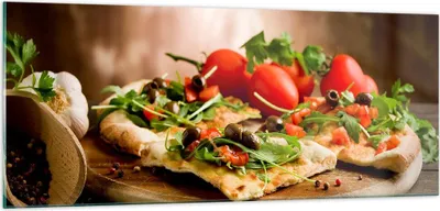 Produktbild von Bilder auf glas - Pizza Vegetarier Italien Essen - 100x40cm - Glasbilder - Wandbilder - Kunstdruck - zum Aufhängen bereit - Wanddekoration aus Glas - Glas Bilder - Wandbild auf Glas - GAB100x40-2540