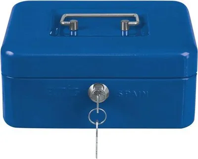 Produktbild von Stahlkassenschrank mit Schlüssel und Geldvak - Geld- und Wertgegenstände-Box - Blau, 300 x 240 x 90 mm