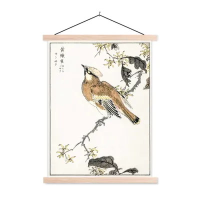 Produktbild von MuchoWow® Textilposter Vogel - Japanisch - Baum 40x53 cm mit holzfarbenen Rahmen - Schlafzimmer