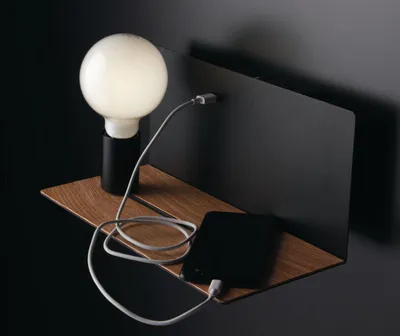 Produktbild von Ausgefallene LED Wandleuchte Schwarz verstellbare Lampe, USB Anschluss & Ablage
