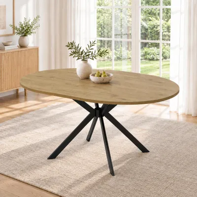 Immagine prodotto di Tavolo da pranzo allungabile, dimensioni 140/100 x 100 cm, per 4-6 persone, forma rotonda/ovale, gambe in metallo (finitura legno)